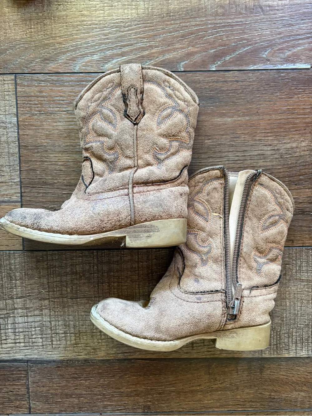 Kids Suede Western Boots - Tan